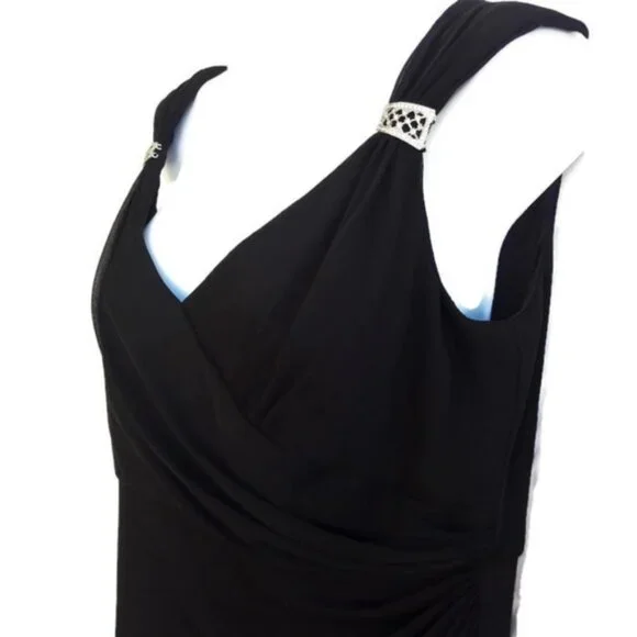 Vintage Alex Evenings Formal Chiffon Dress w/ Rhinestone Clasps, Black, Size 8P - Picture 3 of 5